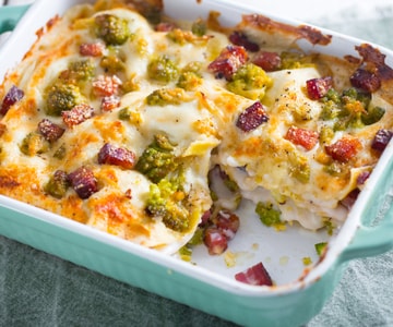 Lasagnes au chou-fleur romanesco et pancetta